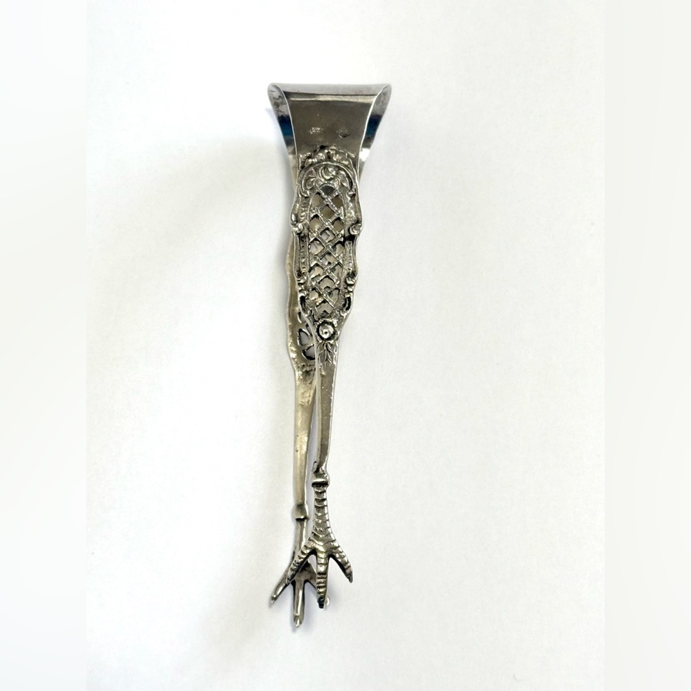 Antique Victorian Austrian 800 Silver 34g Sugar Cube Tongs Bird Claw Gothic